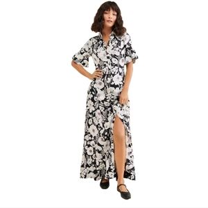 Anthropologie Maeve Printed Short-Sleeve Button Front Plus Maxi Shirt Dress: 1X